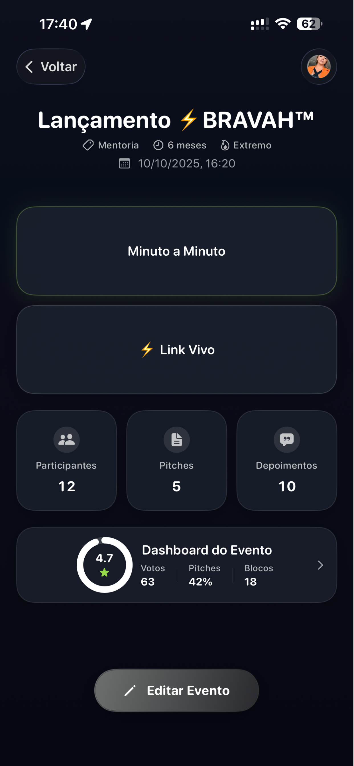 Tela do aplicativo PALCO3